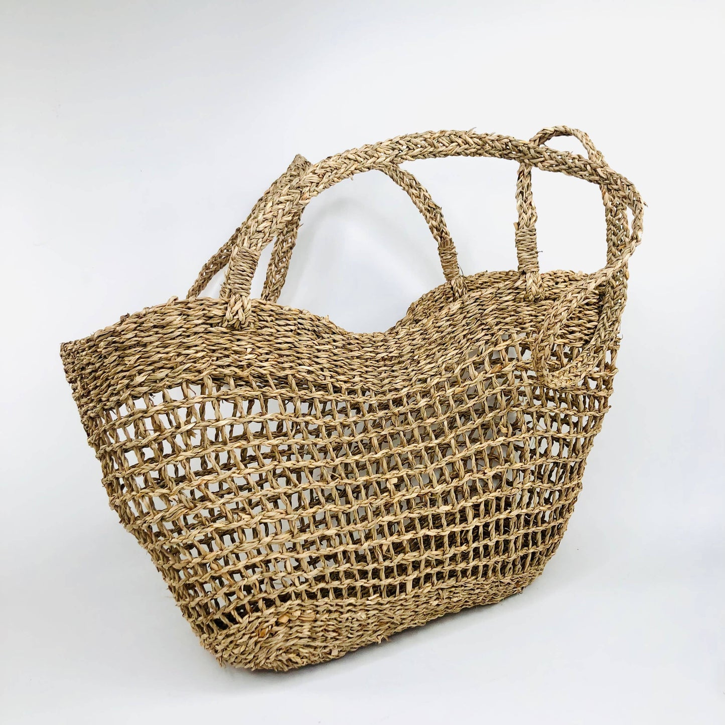 Market Woven Wicker Basket Shoulder Bag seagrass open weave