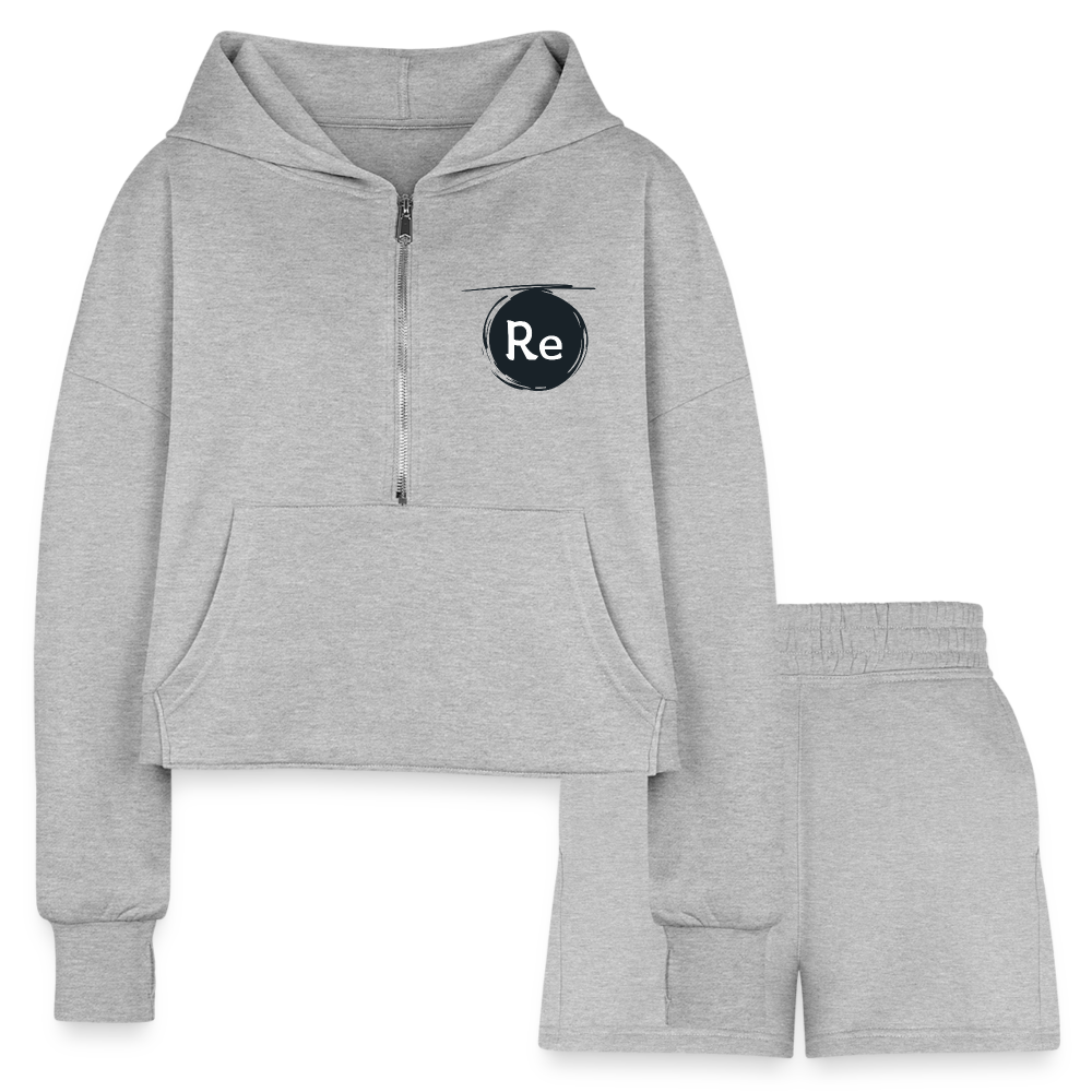 Re Concept Women’s Cropped Hoodie & Jogger Short Set - heather gray