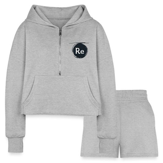 Re Concept Women’s Cropped Hoodie & Jogger Short Set - heather gray