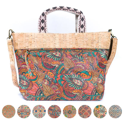 Natural Cork Tote with Printed Design and Cotton Woven Handles BAGF-087-0