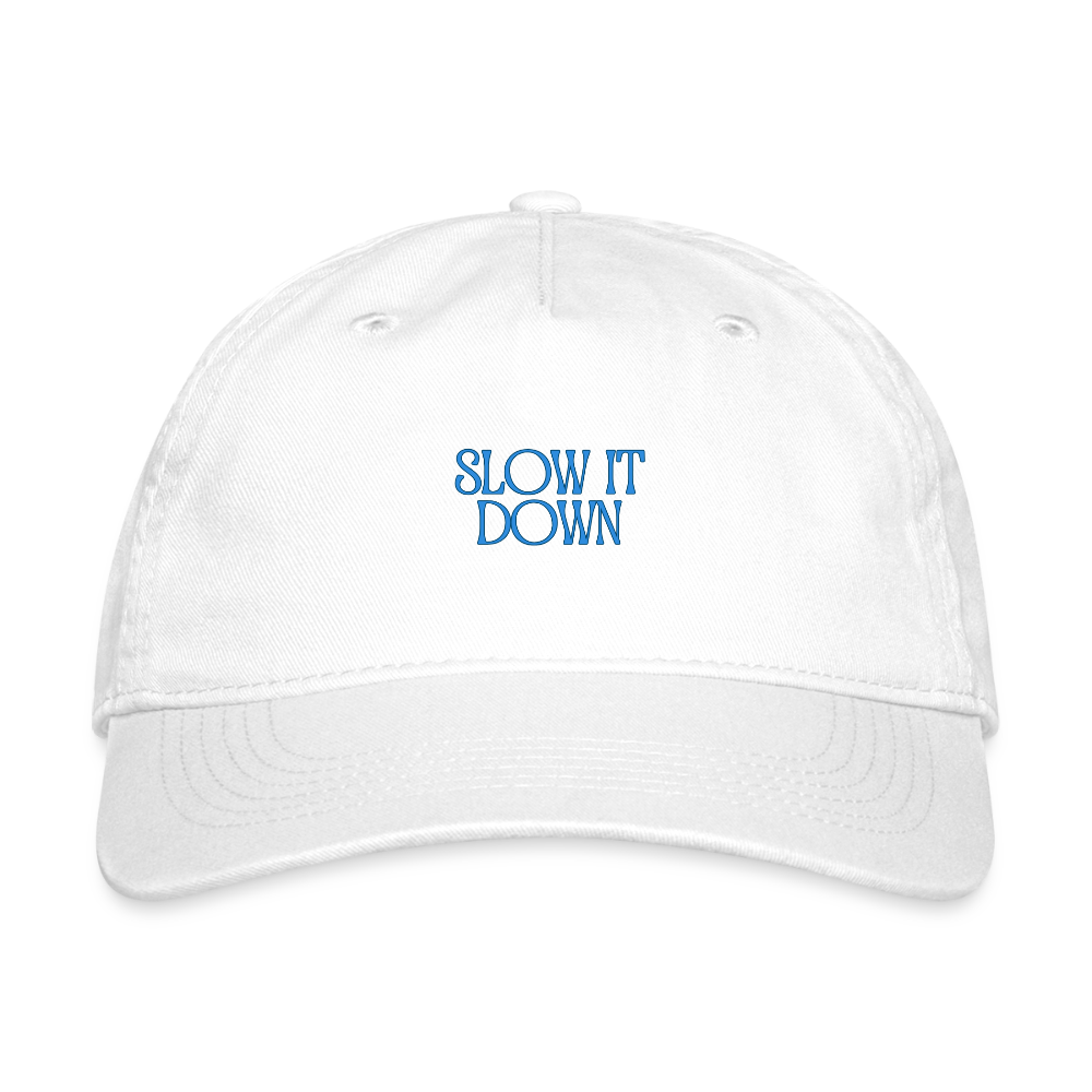 Re Concept Slow it DOwn Organic Baseball Cap - white