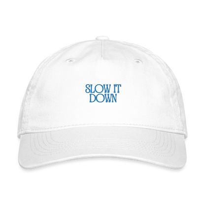 Re Concept Slow it DOwn Organic Baseball Cap - white