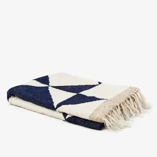 SUNDREAM Navy & Cream Patchwork Sun Handwoven Western Throw Blanket