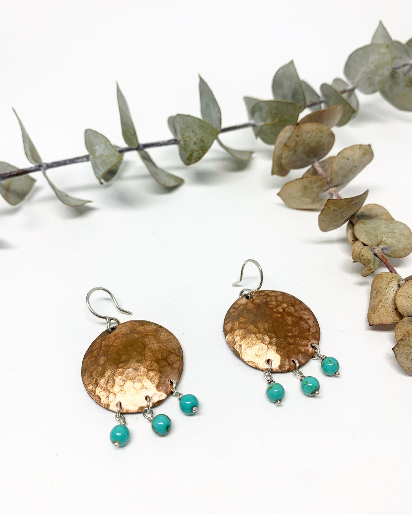 Full Moon Earrings with Turquoise Drops