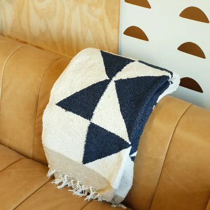 Navy & Cream Patchwork Sun Handwoven Western Throw Blanket