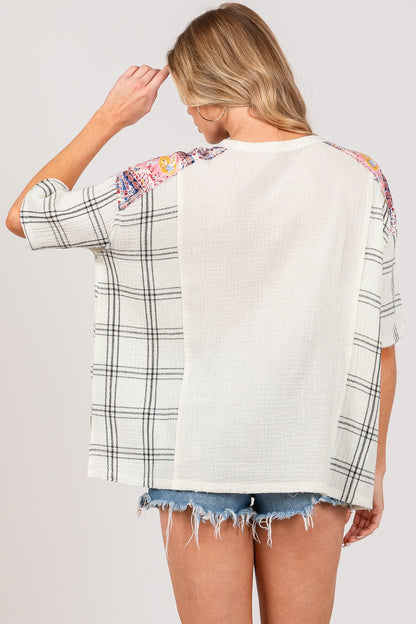 Blusa de gasa con botones y cuadros escoceses de SAGE + FIG