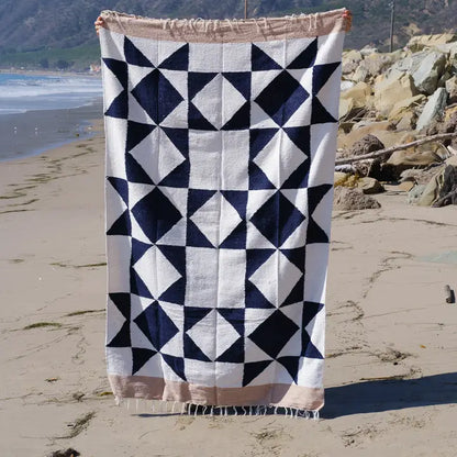 Navy & Cream Patchwork Sun Handwoven Western Throw Blanket