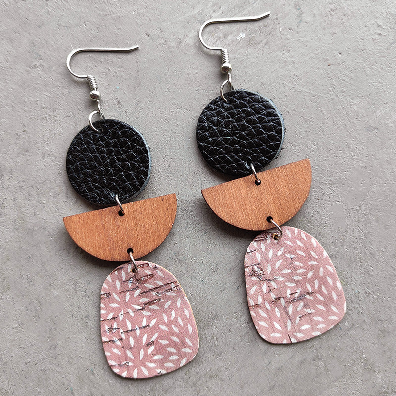 Pendientes colgantes de cuero y madera