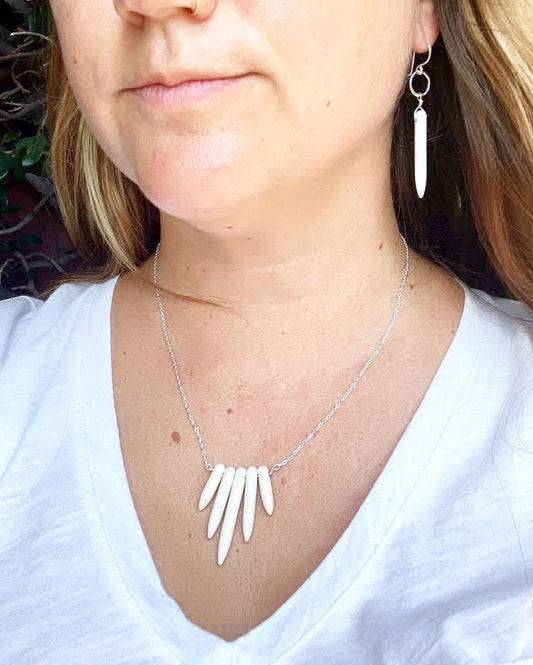 Cream Howlite Spike Necklace-0