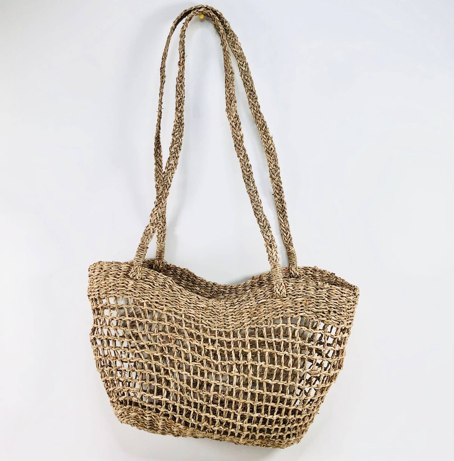 Market Woven Wicker Basket Shoulder Bag seagrass open weave