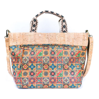 Natural Cork Tote with Printed Design and Cotton Woven Handles BAGF-087-5