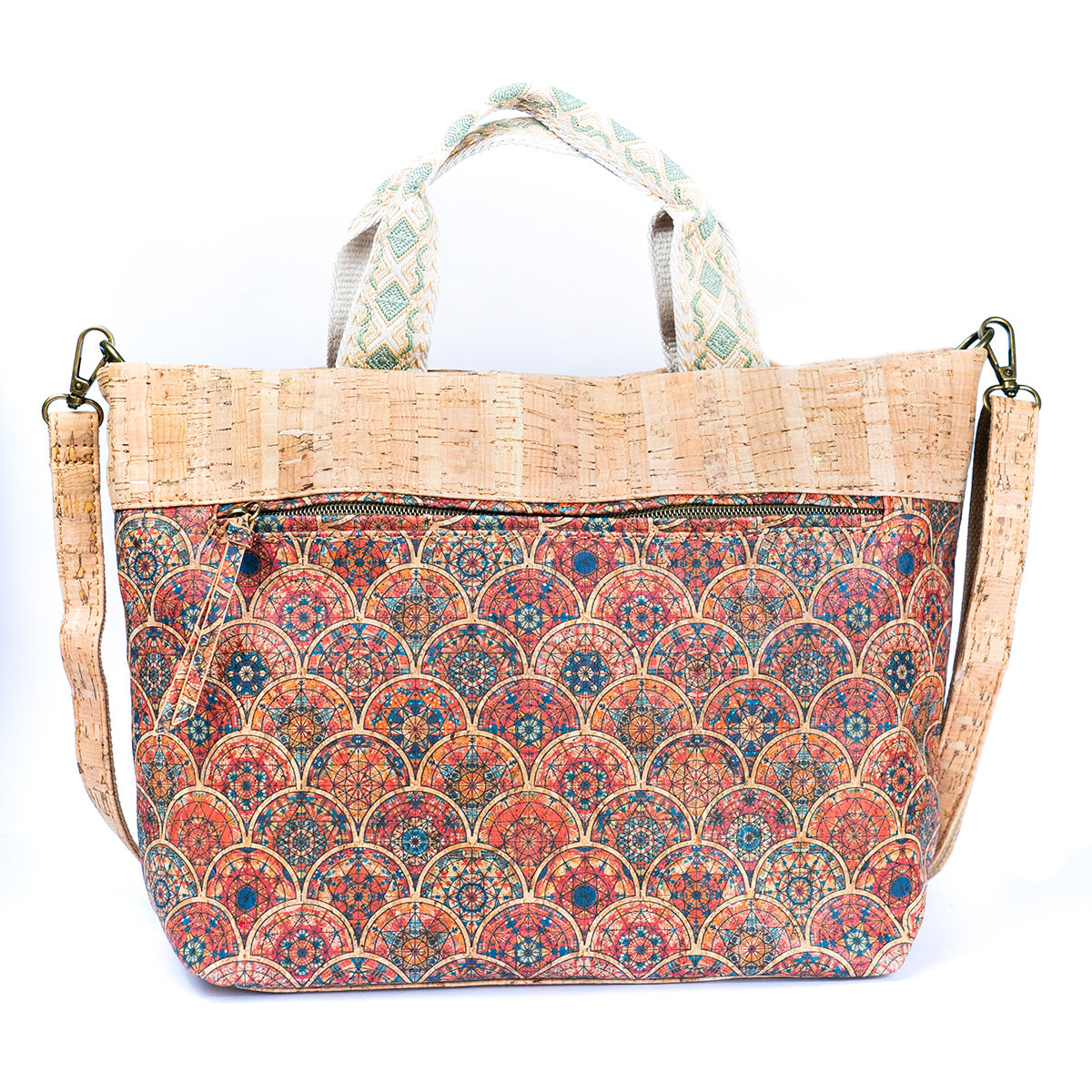 Natural Cork Tote with Printed Design and Cotton Woven Handles BAGF-087-6