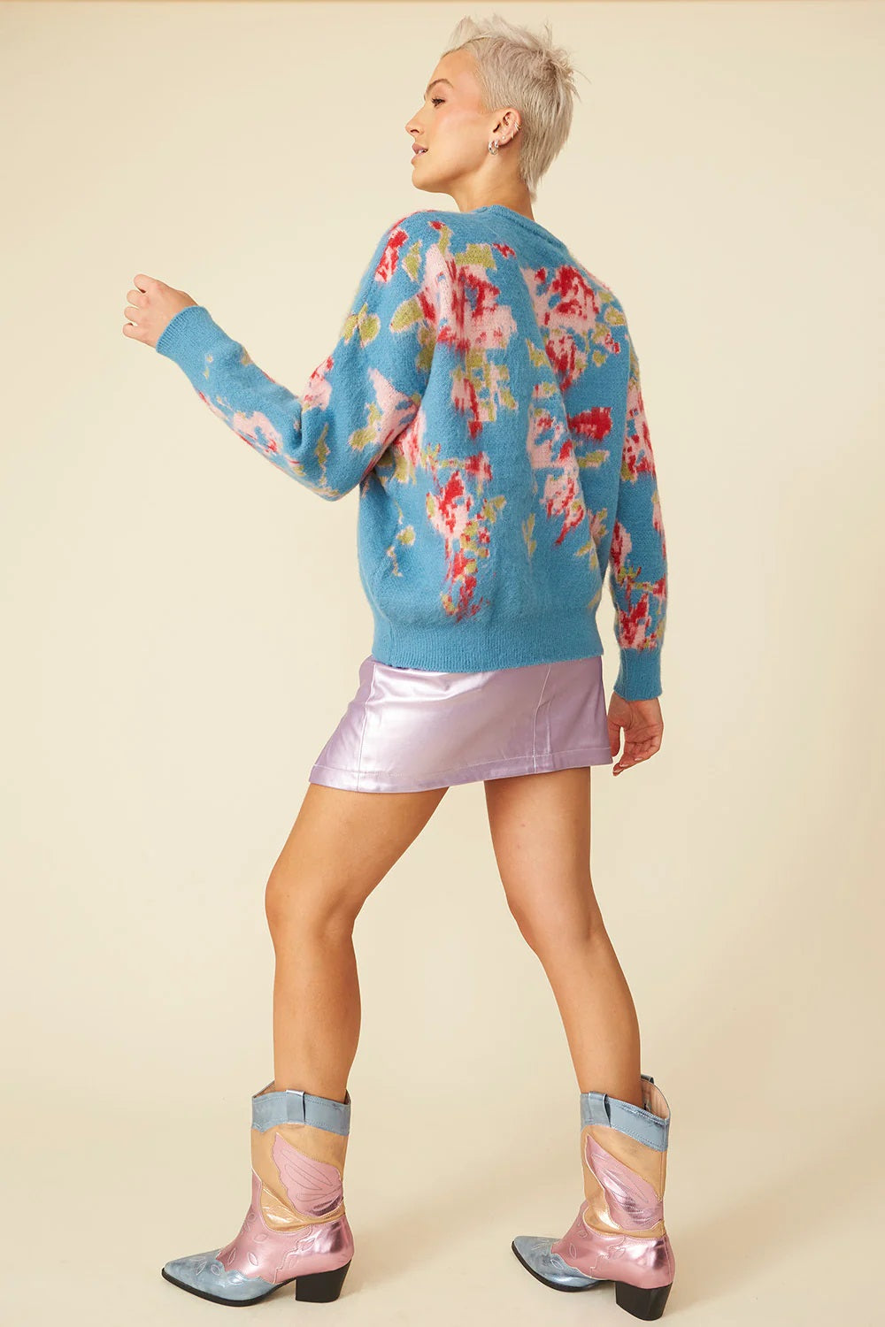 Banana Peel Blend Floral Blue Jumper-3