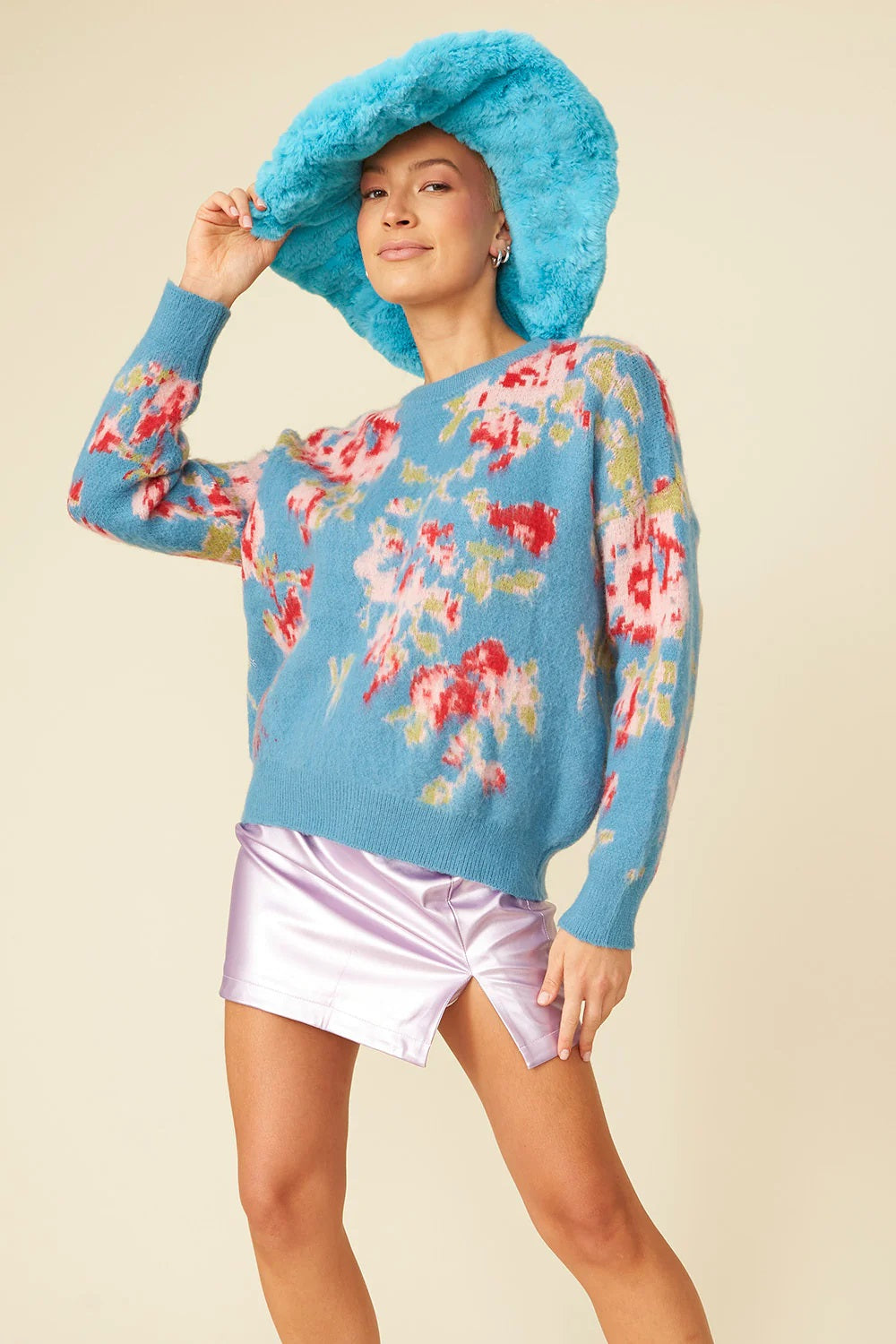 Banana Peel Blend Floral Blue Jumper-0