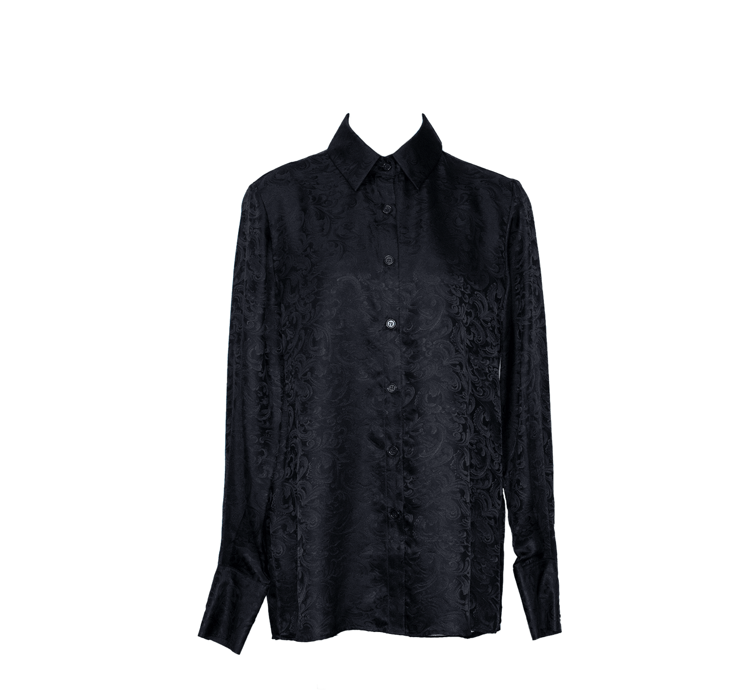 Blusa de seda elegante con estampado paisley negro