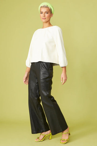 Black Tencel Blend Eco Leather Trousers-2