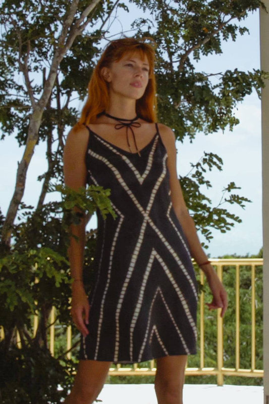 Vela Silk Slip Dress in Striped Shibori-0