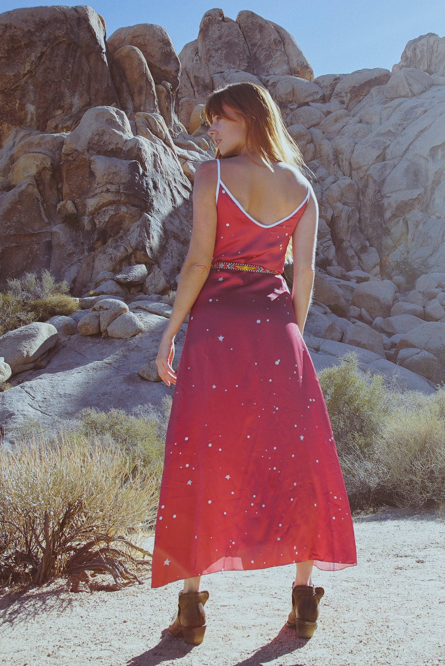 Andromeda Silk Slip Dress in Cosmic Crimson-3