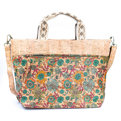 Natural Cork Tote with Printed Design and Cotton Woven Handles BAGF-087-9