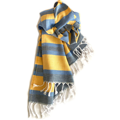 Samara Striped Blue & Yellow Turkish Towel-1