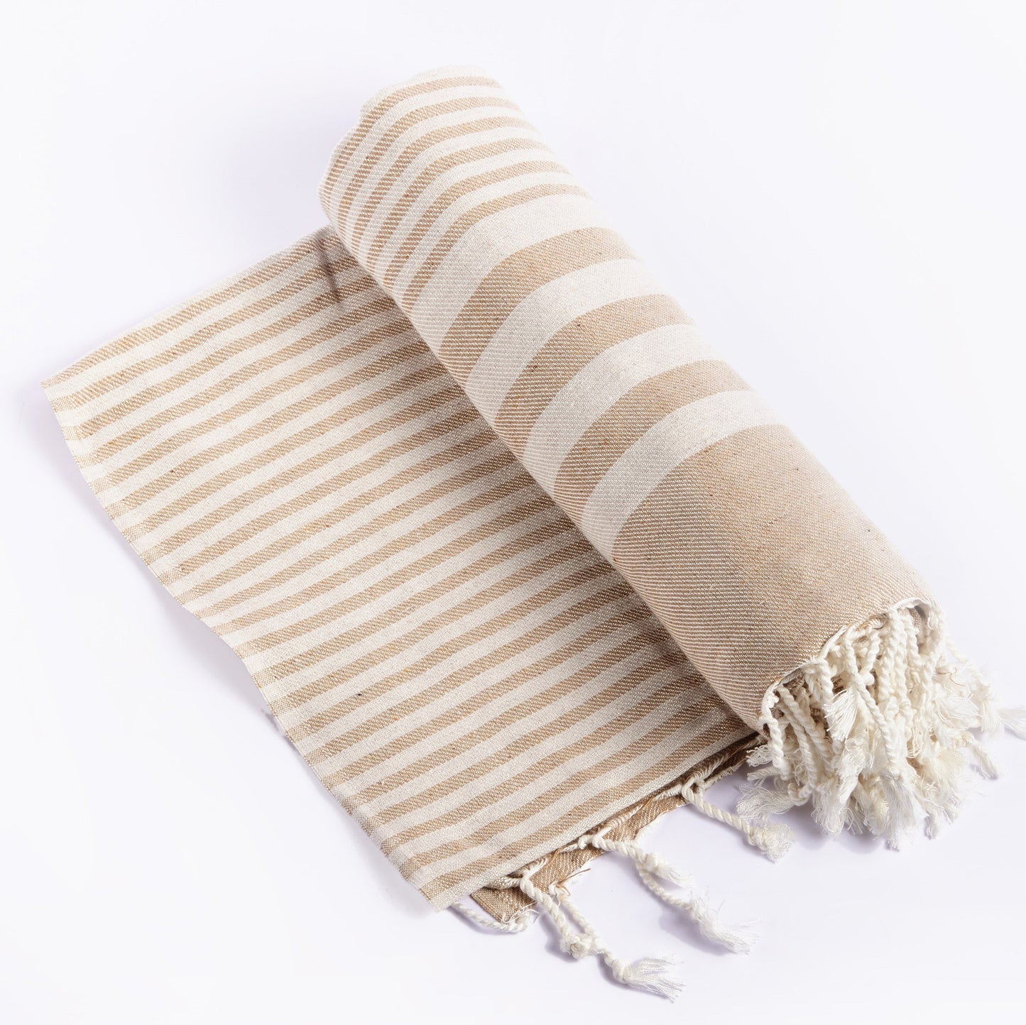 Fethiye Striped Throw Blanket - Beige-2