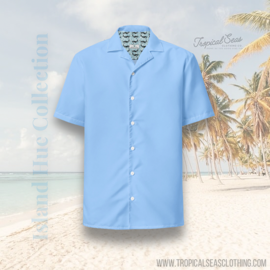 TROPICAL SEAS CLOTHING Labelless Island Sky Blue Button Down Camp Shirt