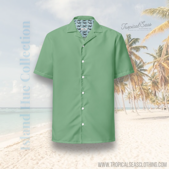 TROPICAL SEAS CLOTHING Labelless Palm Green Button Down Camp Shirt