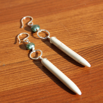 Ariel Earrings - Howlite and Peacock Pearl Drop Earrings