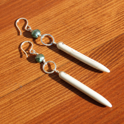 Ariel Earrings - Howlite and Peacock Pearl Drop Earrings