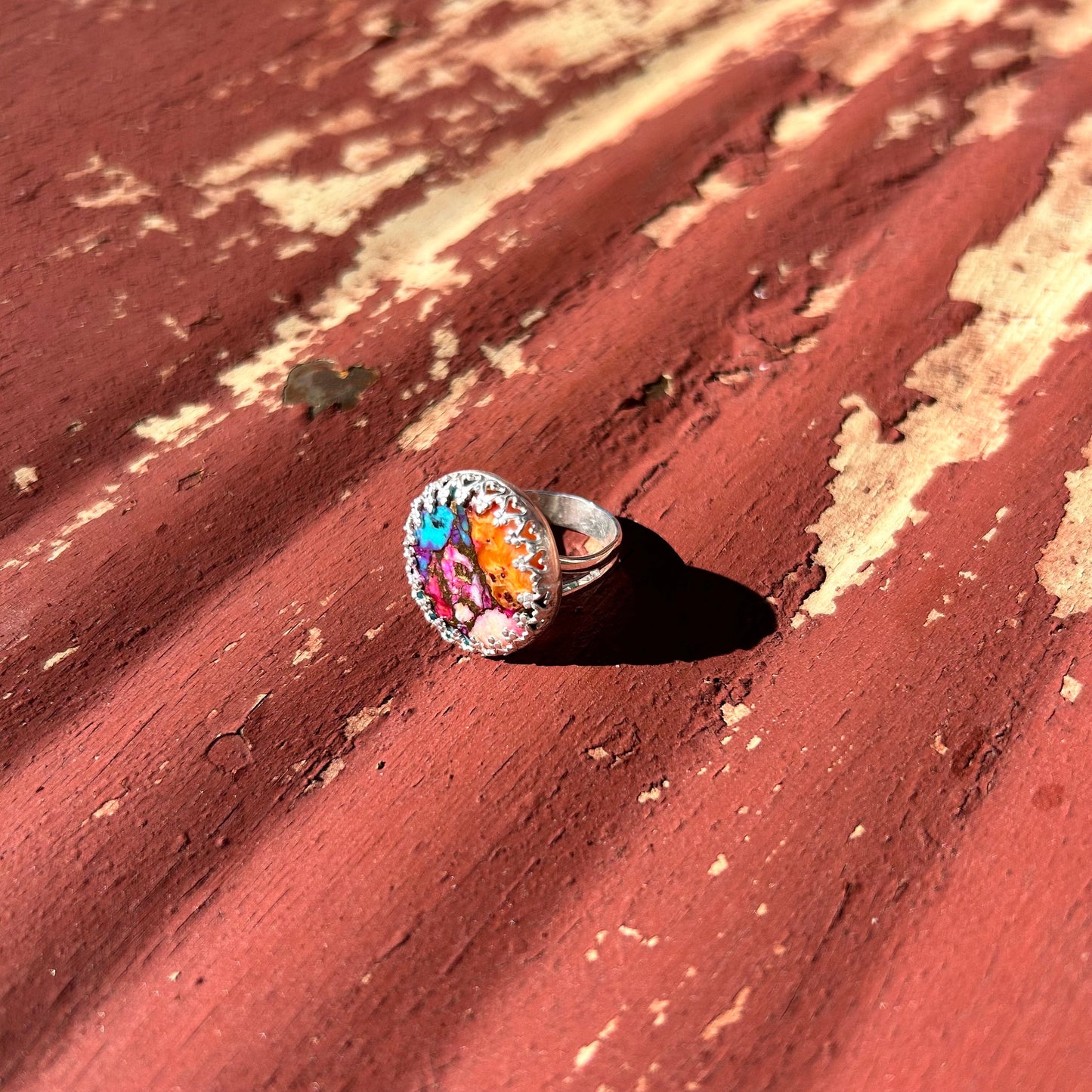 Copper Opal Turquoise Full Moon Ring #132-2