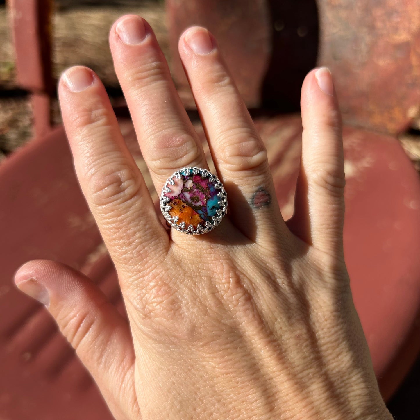 Copper Opal Turquoise Full Moon Ring #132-1