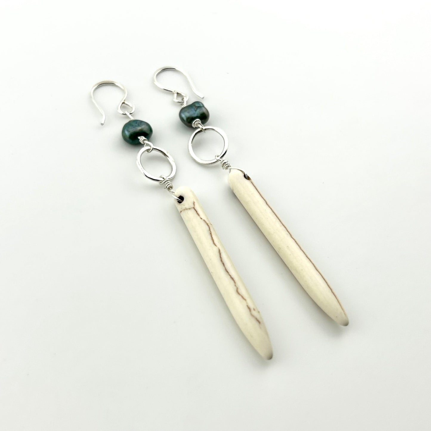 Ariel Earrings - Howlite and Peacock Pearl Drop Earrings