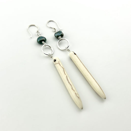 Ariel Earrings - Howlite and Peacock Pearl Drop Earrings