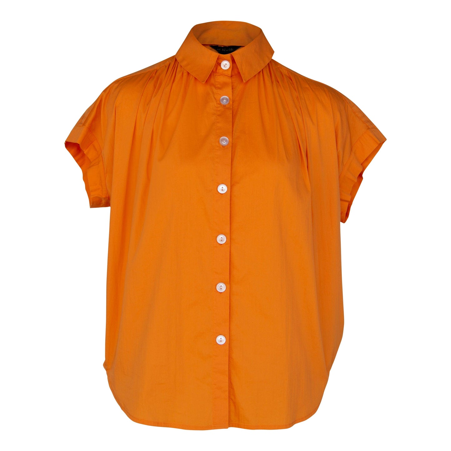 Camisa de mujer con cuello fruncido en color naranja