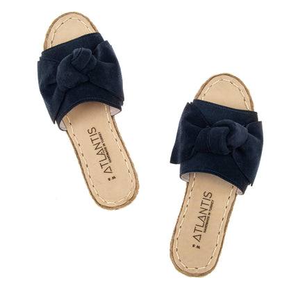 Dark Blue Bows Leather Sandals