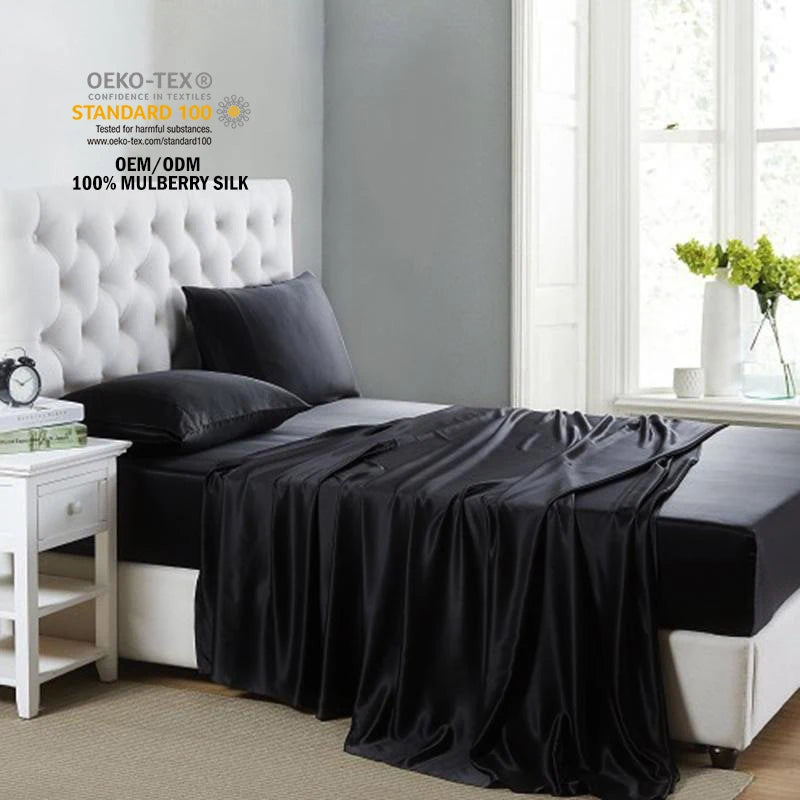 Oeko-TEX Ice Silk Fitted Sheet Silk Bedsheet (4 Pc Set) 100% Silk Bedding