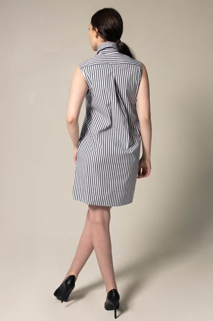 Italian Cotton Blue Stripe Sleeveless Dress