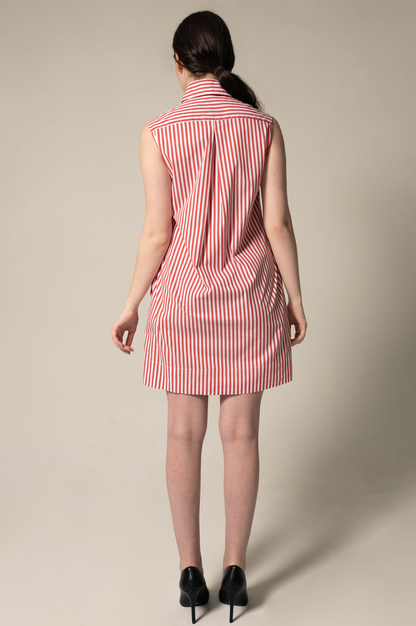 Italian Cotton Red Stripe Sleeveless Dress