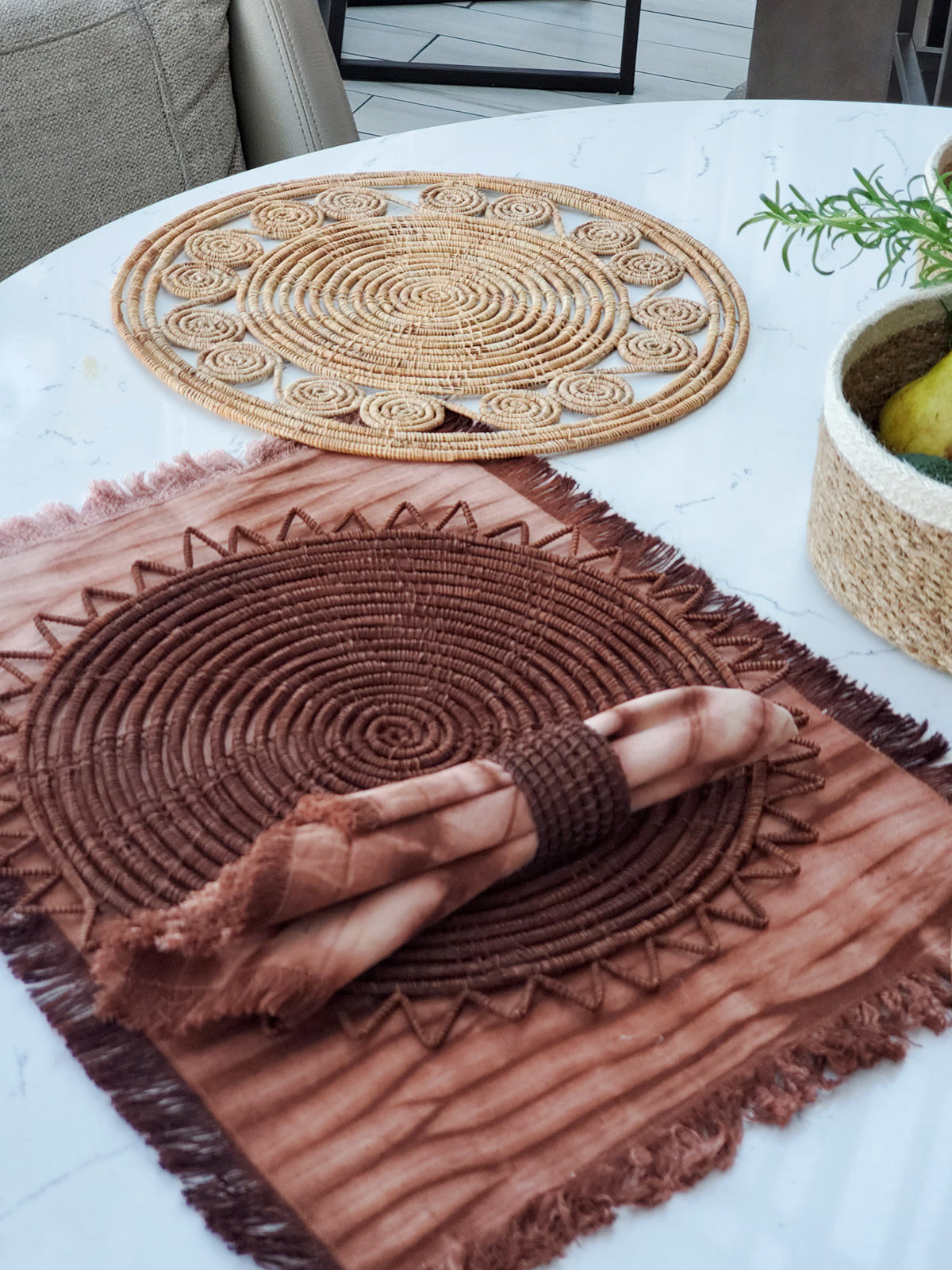 Woven Palm Fiber Napkin Ring - Brown (Set of 4)-2