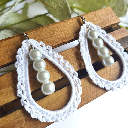 White Lace Teardrop Earrings-0