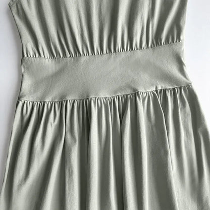 Sage Green Organic Cotton Dress with Pleated Pockets