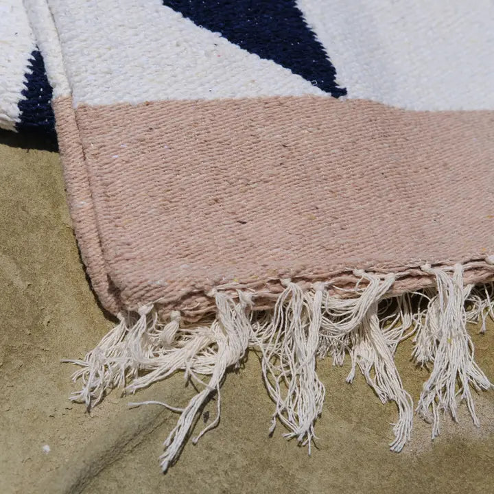 SUNDREAM Navy & Cream Patchwork Sun Handwoven Western Throw Blanket