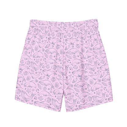 TROPICAL SEAS CLOTHING Men's Eco Pink Whale Pod Swim Trunks