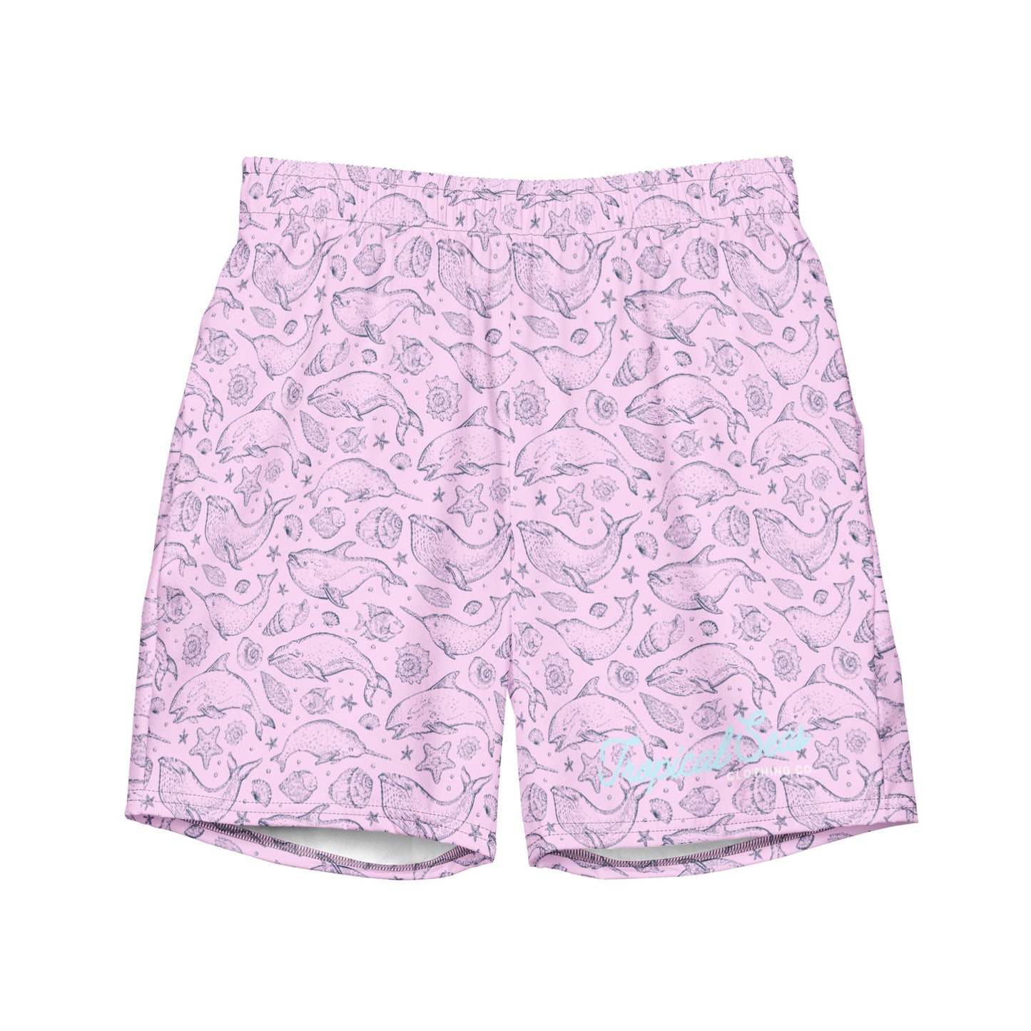 TROPICAL SEAS CLOTHING Men's Eco Pink Whale Pod Swim Trunks