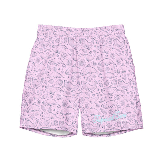 TROPICAL SEAS CLOTHING Men's Eco Pink Whale Pod Swim Trunks