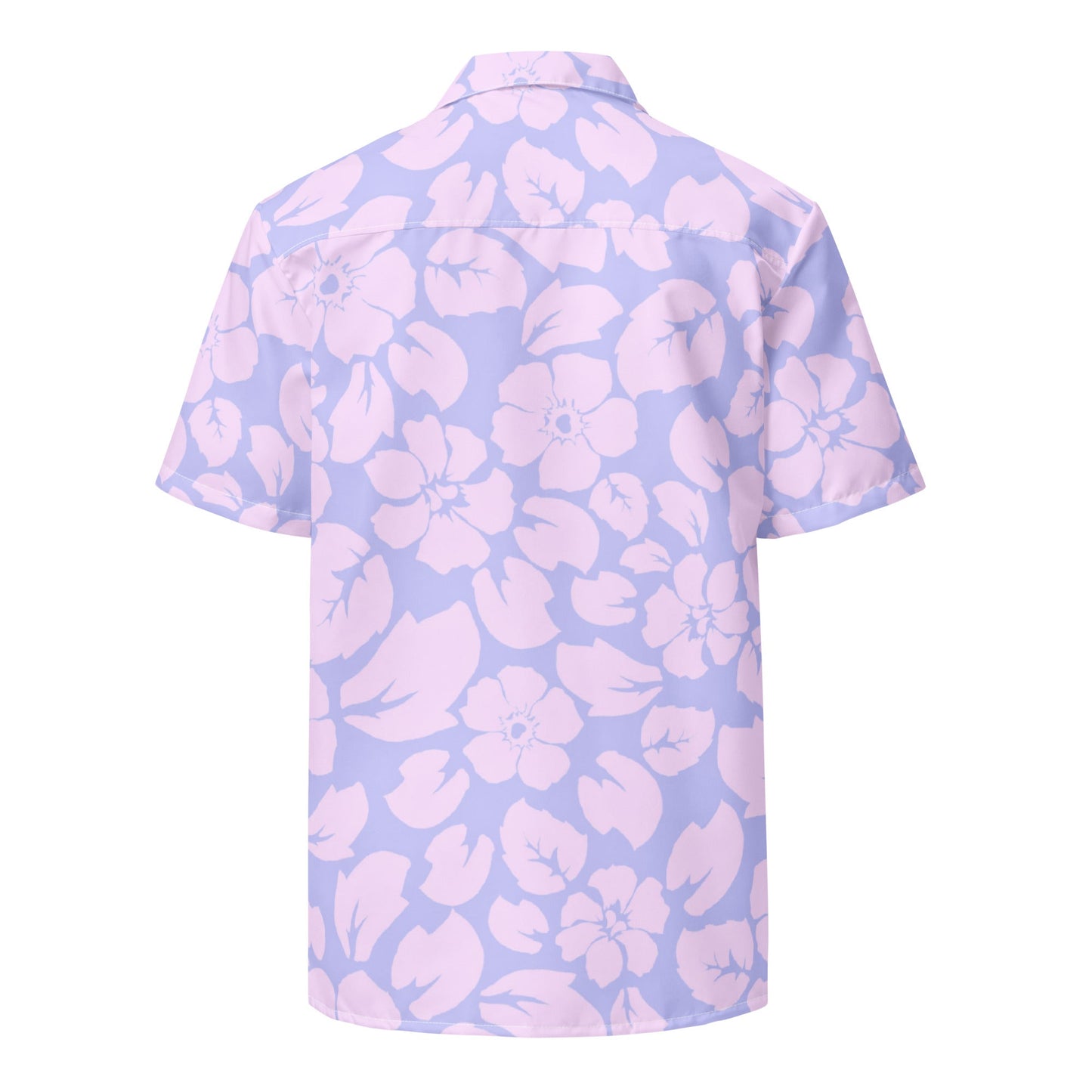 Camisa hawaiana con botones y puesta de sol en la jungla tropical morada