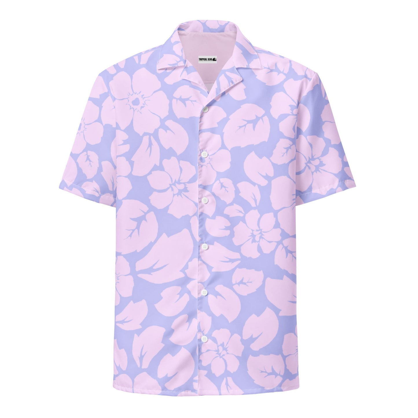 Camisa hawaiana con botones y puesta de sol en la jungla tropical morada