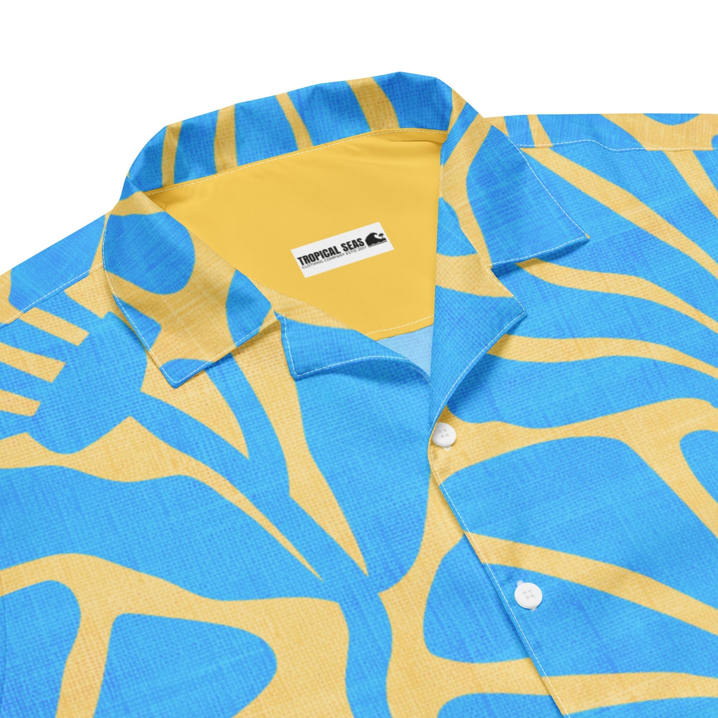 Camisa de campamento con estampado floral antiguo azul y dorado para hombre