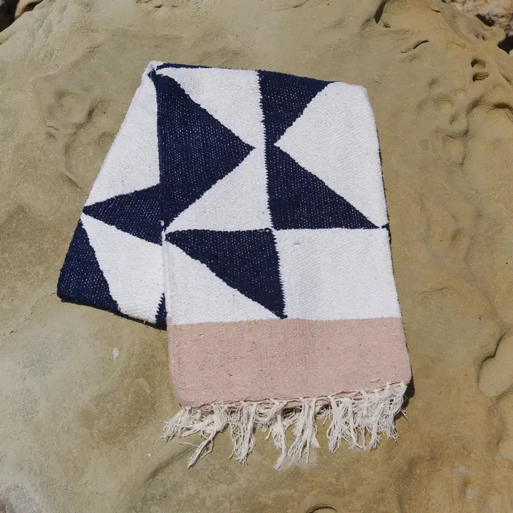 SUNDREAM Navy & Cream Patchwork Sun Handwoven Western Throw Blanket