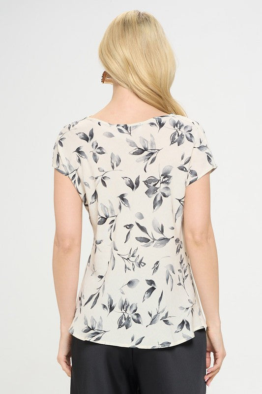 Print Linen Top with Cowl Neck-3